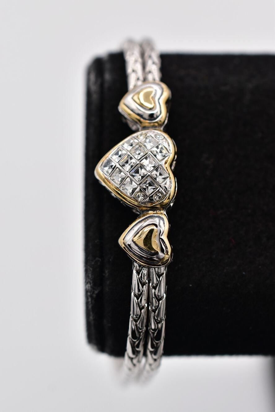 John Medeiros Collection Three Heart Pavé Center Bracelet Crystal Rhodium BinD